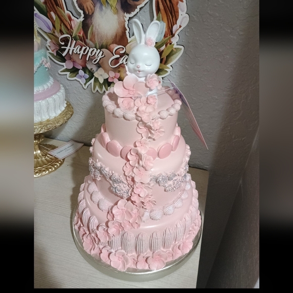 Sweet Treats Pink Easter Bunny Tiered Cake Macaroons Frosted NEW - Picture 3 of 7